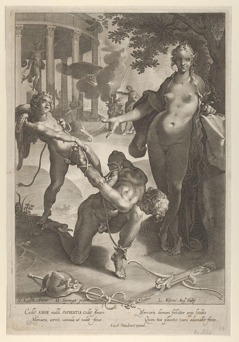 Venus and Cupid Bind Mercury, Lucas Kilian (German, Augsburg 1579–1637 Augsburg), Engraving 
