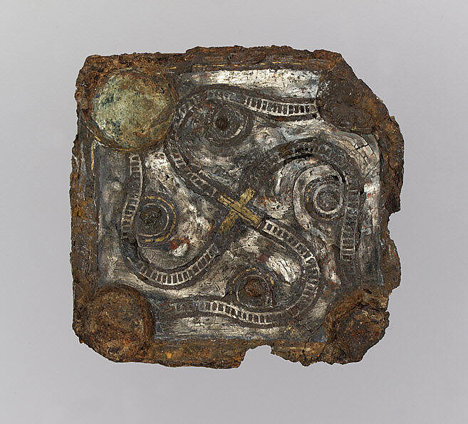 Belt Buckle, Iron, silver niello, gold, copper alloy, Frankish