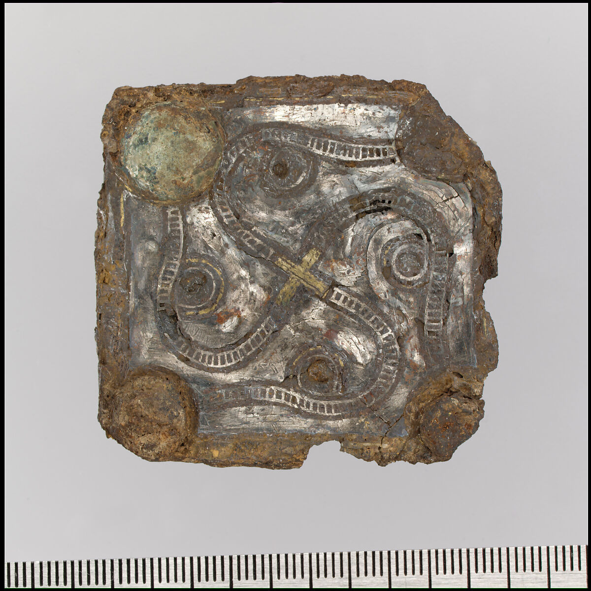 Belt Buckle, Iron, silver niello, gold, copper alloy, Frankish