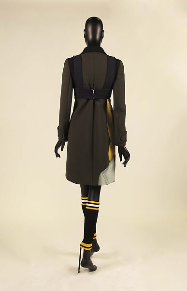 Ensemble, Prada (Italian, founded 1913), wool, silk, synthetic, leather, metal, feathers, Italian