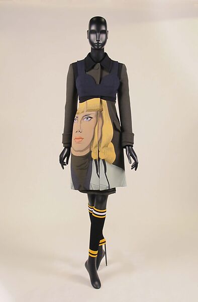 Ensemble, Prada (Italian, founded 1913), wool, silk, synthetic, leather, metal, feathers, Italian 