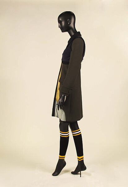 Ensemble, Prada (Italian, founded 1913), wool, silk, synthetic, leather, metal, feathers, Italian