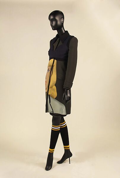 Ensemble, Prada (Italian, founded 1913), wool, silk, synthetic, leather, metal, feathers, Italian