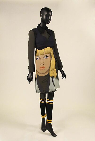 Ensemble, Prada (Italian, founded 1913), wool, silk, synthetic, leather, metal, feathers, Italian