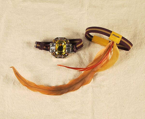 Ensemble, Prada (Italian, founded 1913), wool, silk, synthetic, leather, metal, feathers, Italian