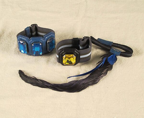 Ensemble, Prada (Italian, founded 1913), wool, synthetic, leather, metal, feathers, Italian