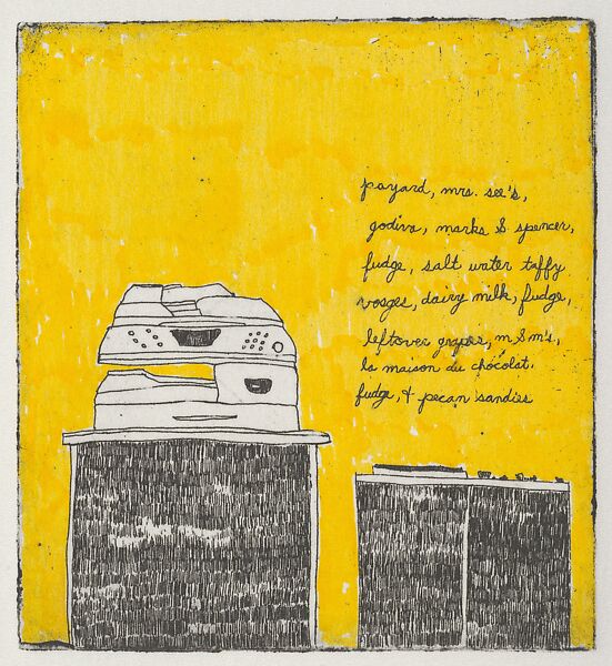 by the xerox machine, Liz Zanis (American, born Morristown, New Jersey, 1980), Etching, drypoint, and marker