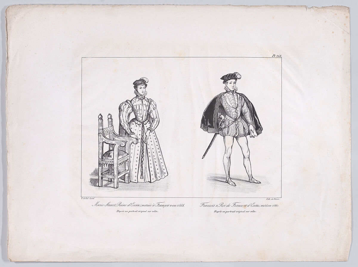 Mary, Queen of Scots and Francis II, King of France (from "Collection des costumes, armes et meubles pour servir à l'histoire de France depuis le commencement du Veme siècle jusqu'à nos jours," plate 268), Horace de Viel-Castel (French, Paris 1802–1864), Lithograph 