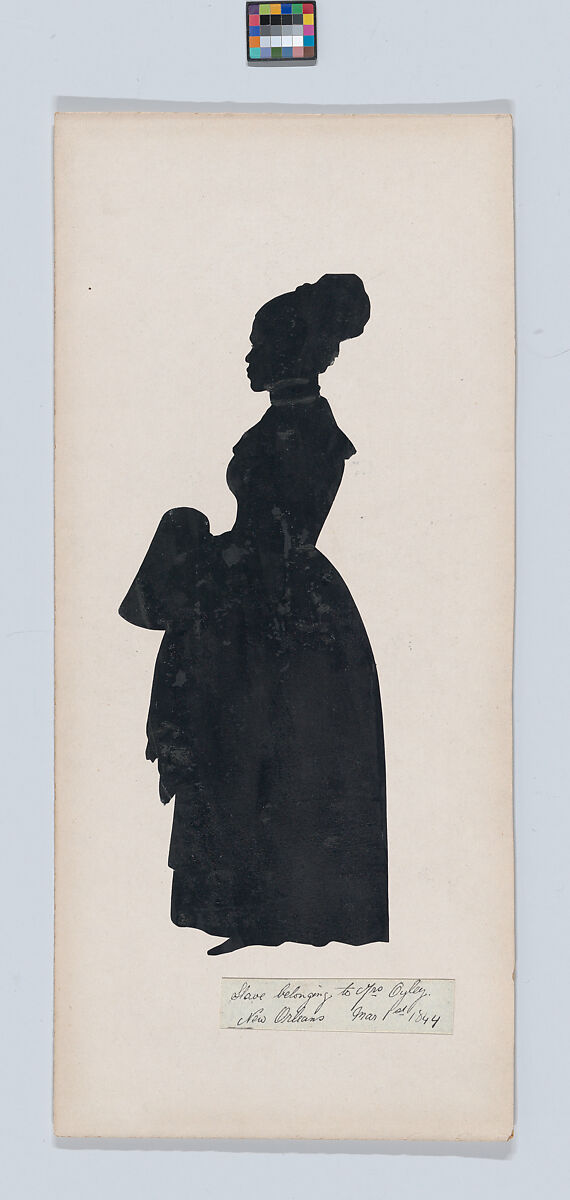 Enslaved Woman, Auguste Edouart (French, 1789–1861), Chalk on prepared black cut paper mounted to paper board