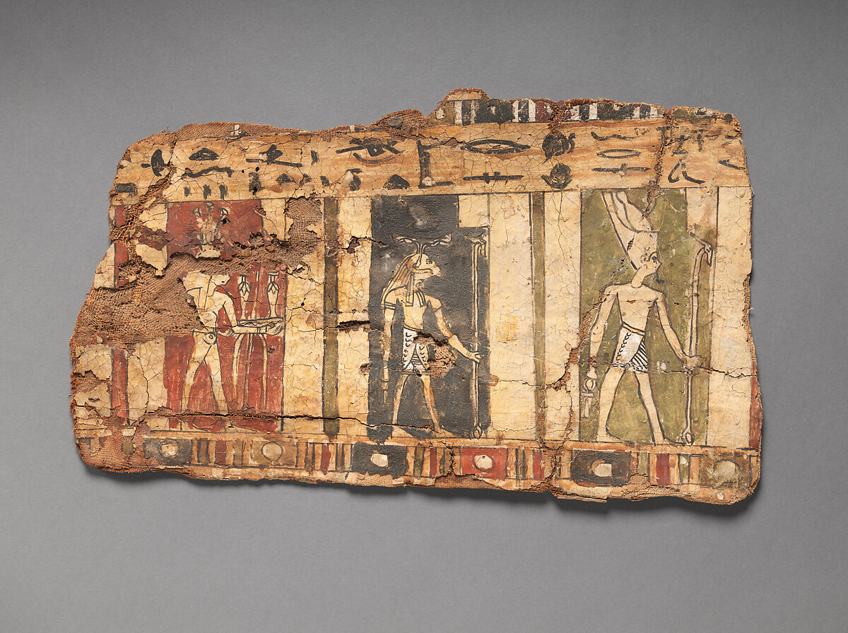 Fragment of cartonnage depicting three deities, Cartonnage 