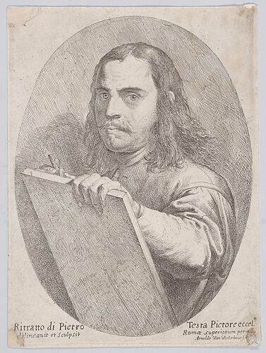 Self portait as an artist, holding a drawing board and implement