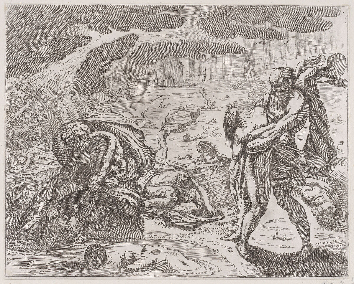 The deluge, figures being pulled from the water, Pietro Testa (Italian, Lucca 1612–1650 Rome), Etching 