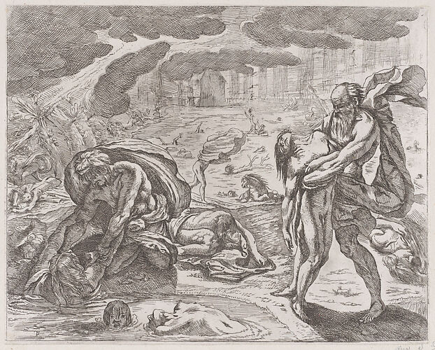 The deluge, figures being pulled from the water