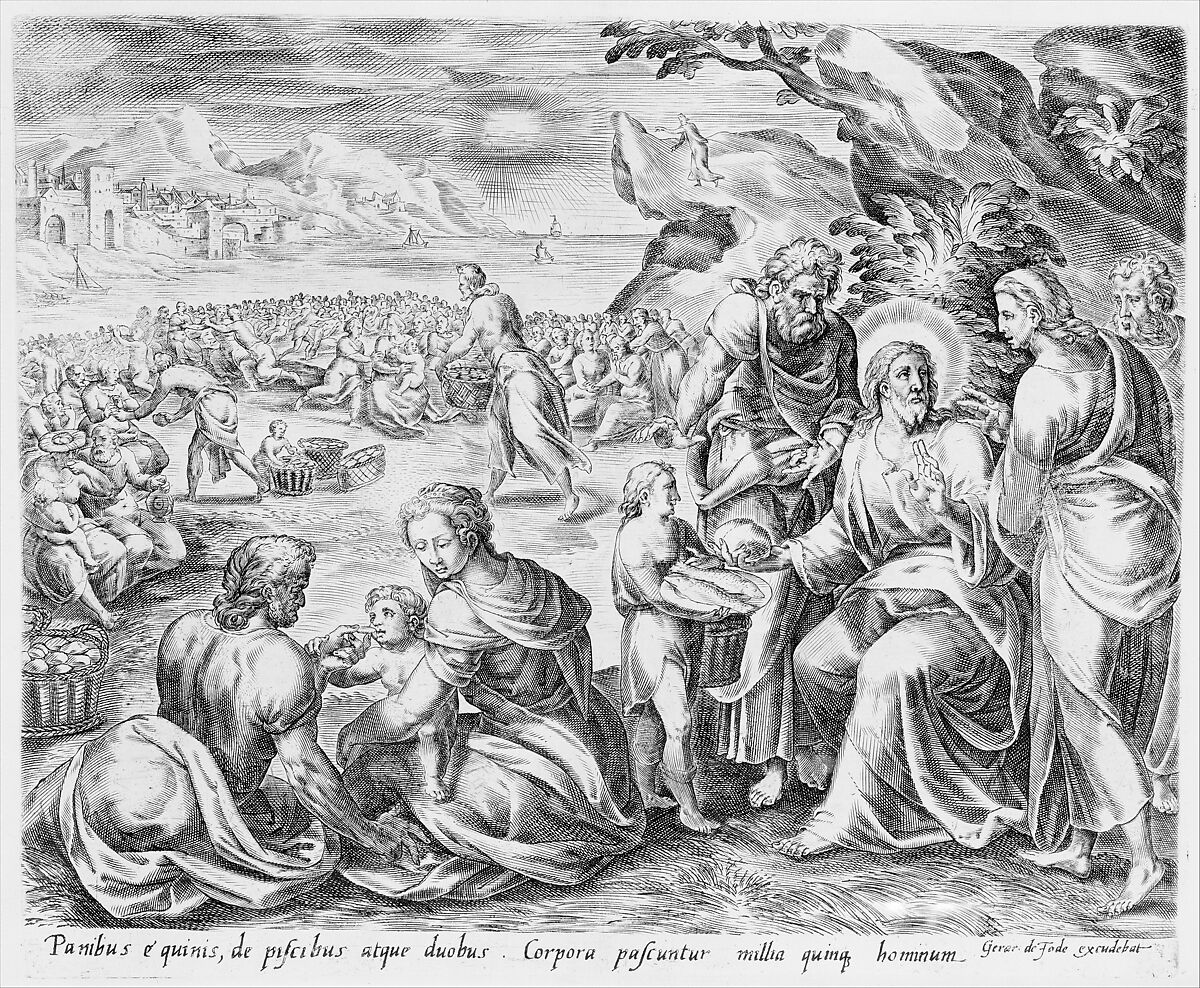 The Miracle of Christ on the Sea of Galilee, bound in "Thesaurus Sacrarum historiarum Veteris et Novi Testamenti", Herman Müller, Engraving 