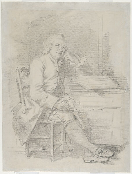 Seated Man, His Elbow Resting on a Book, Jean Honoré Fragonard (French, Grasse 1732–1806 Paris), Black chalk 