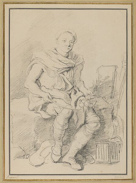 Man Displaying Birds, Jean Honoré Fragonard (French, Grasse 1732–1806 Paris), Black chalk 