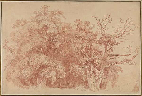 Study for "A Gathering at Wood's Edge", Jean Honoré Fragonard (French, Grasse 1732–1806 Paris), Red chalk 