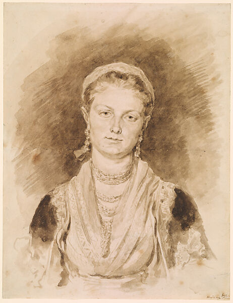 Portrait of a Neapolitan Woman, Jean Honoré Fragonard (French, Grasse 1732–1806 Paris), Brush and brown wash over faint traces of black chalk underdrawing 