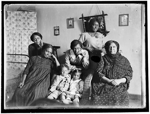 Five Women with Two Children, Indoors, Unidentified, Glass, emulsion