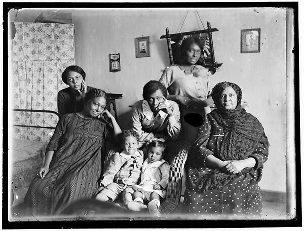 Five Women with Two Children, Indoors, Unidentified, Glass, emulsion 