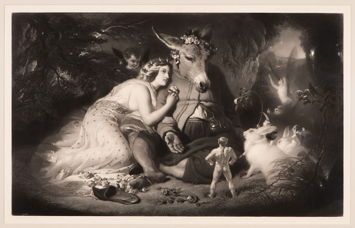 A Midsummer Night's Dream (Shakespeare, Act 4, Scene 1), After Sir Edwin Henry Landseer (British, London 1802–1873 London), Mixed method engraving with mezzotint on chine collé; second state of three 