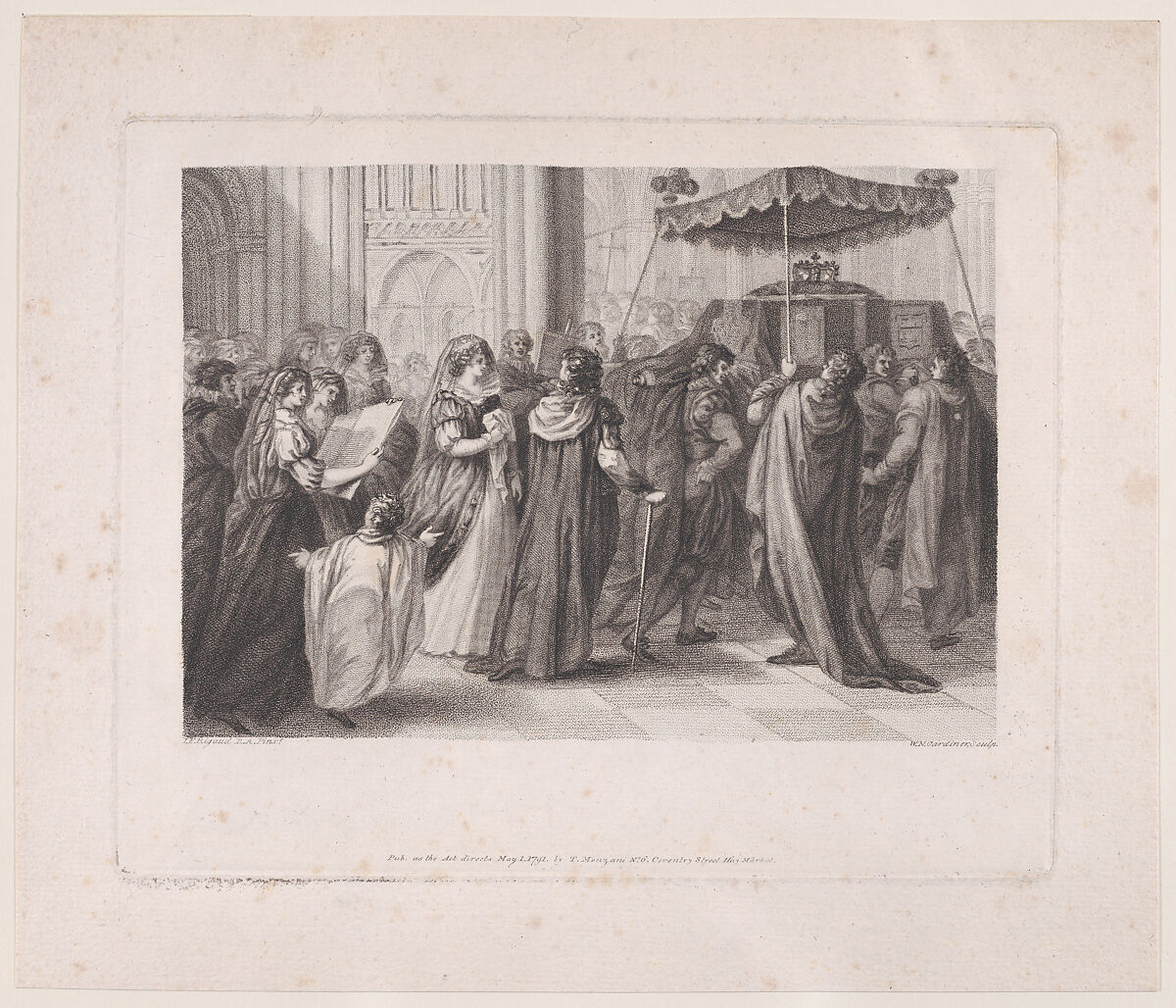Funeral procession of Mary, Queen of Scots, William Nelson Gardiner (British, Dublin 1766–1814 London), Stipple engraving; proof 