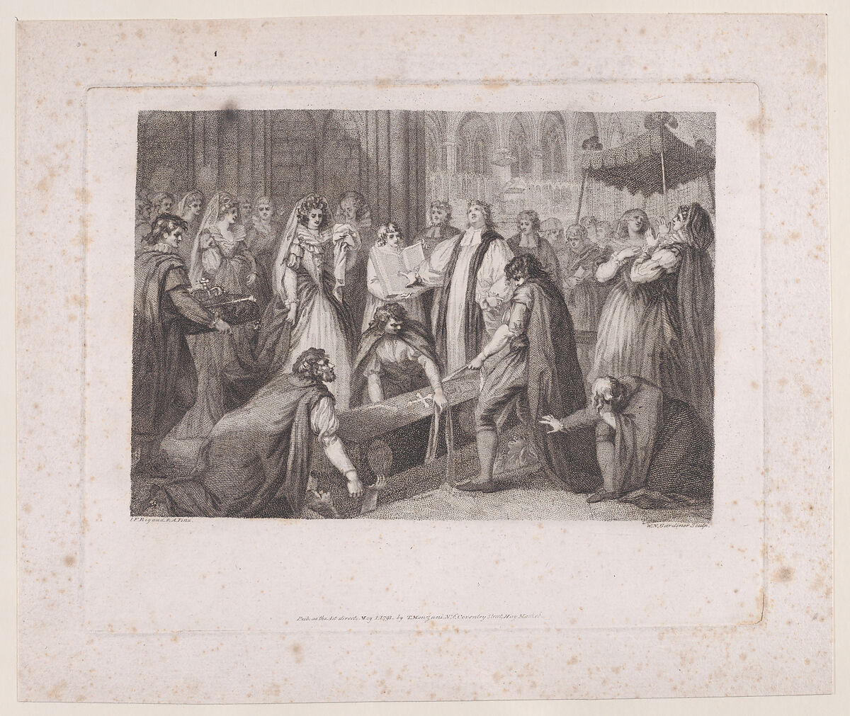 The Internment of Mary, Queen of Scots, William Nelson Gardiner (British, Dublin 1766–1814 London), Stipple engraving; proof 