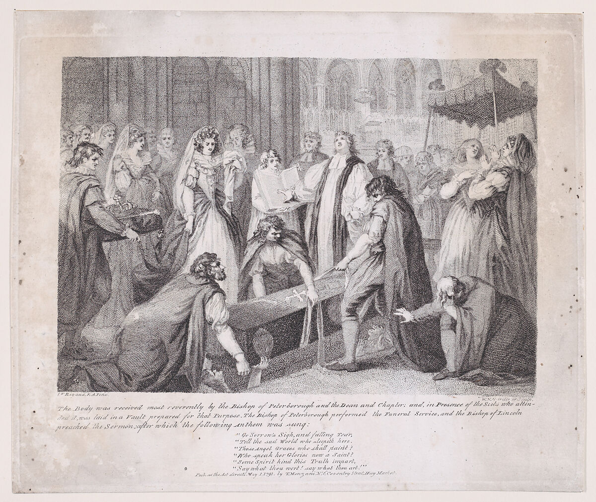 The Internment of Mary, Queen of Scots, William Nelson Gardiner (British, Dublin 1766–1814 London), Stipple engraving 