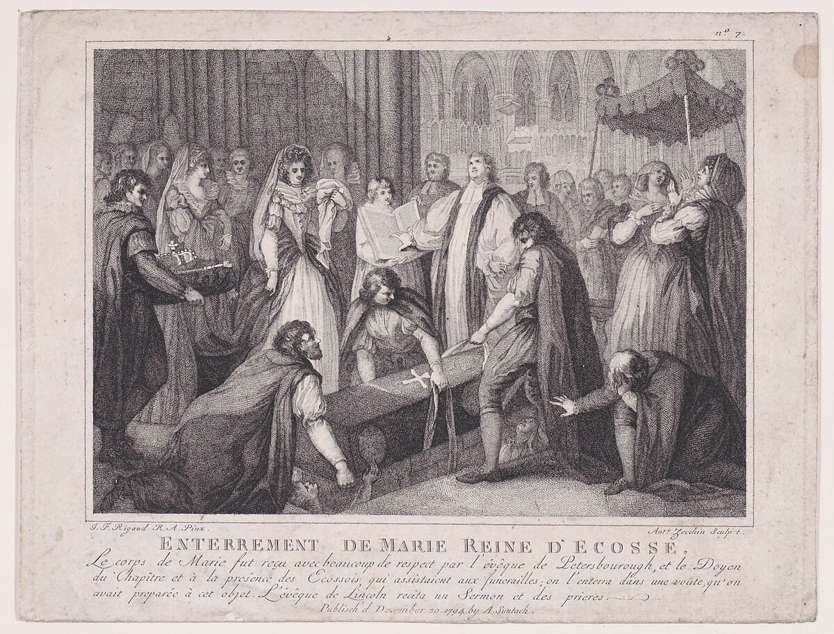 The Internment of Mary, Queen of Scots, Antonio Zecchin (Italian, Bassano ca. 1780–after 1807), Stipple engraving 