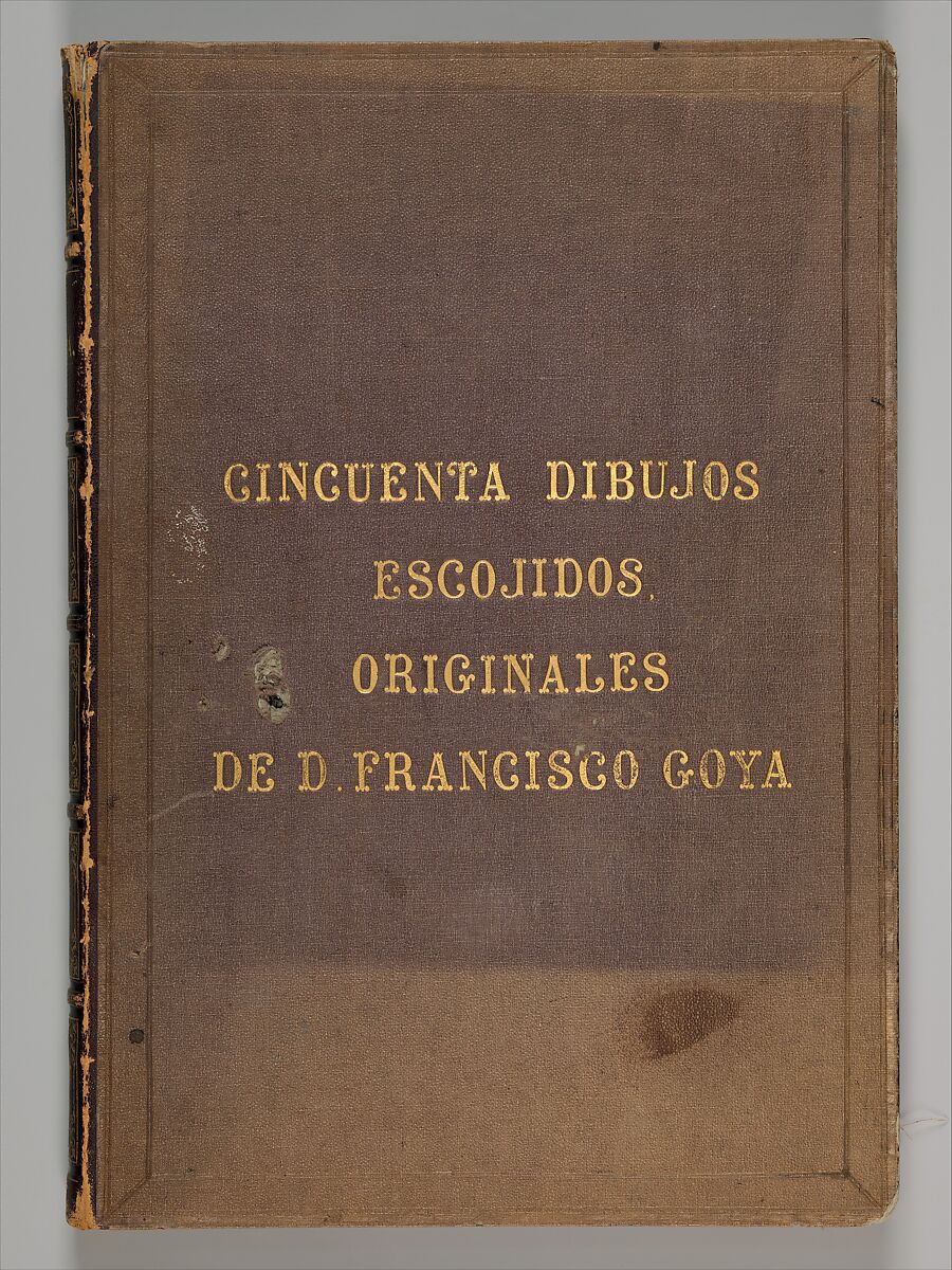 Empty Album that formerly housed a group of 50 Goya drawings, Brown buckram covers with a brown leather spine, forty-two pink paper leaves (from which Goya's drawings were removed in 1935)
