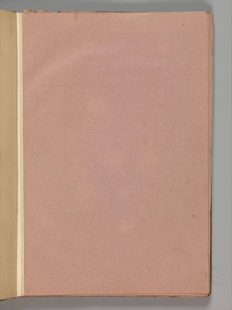 Empty Album that formerly housed a group of 50 Goya drawings, Brown buckram covers with a brown leather spine, forty-two pink paper leaves (from which Goya's drawings were removed in 1935)