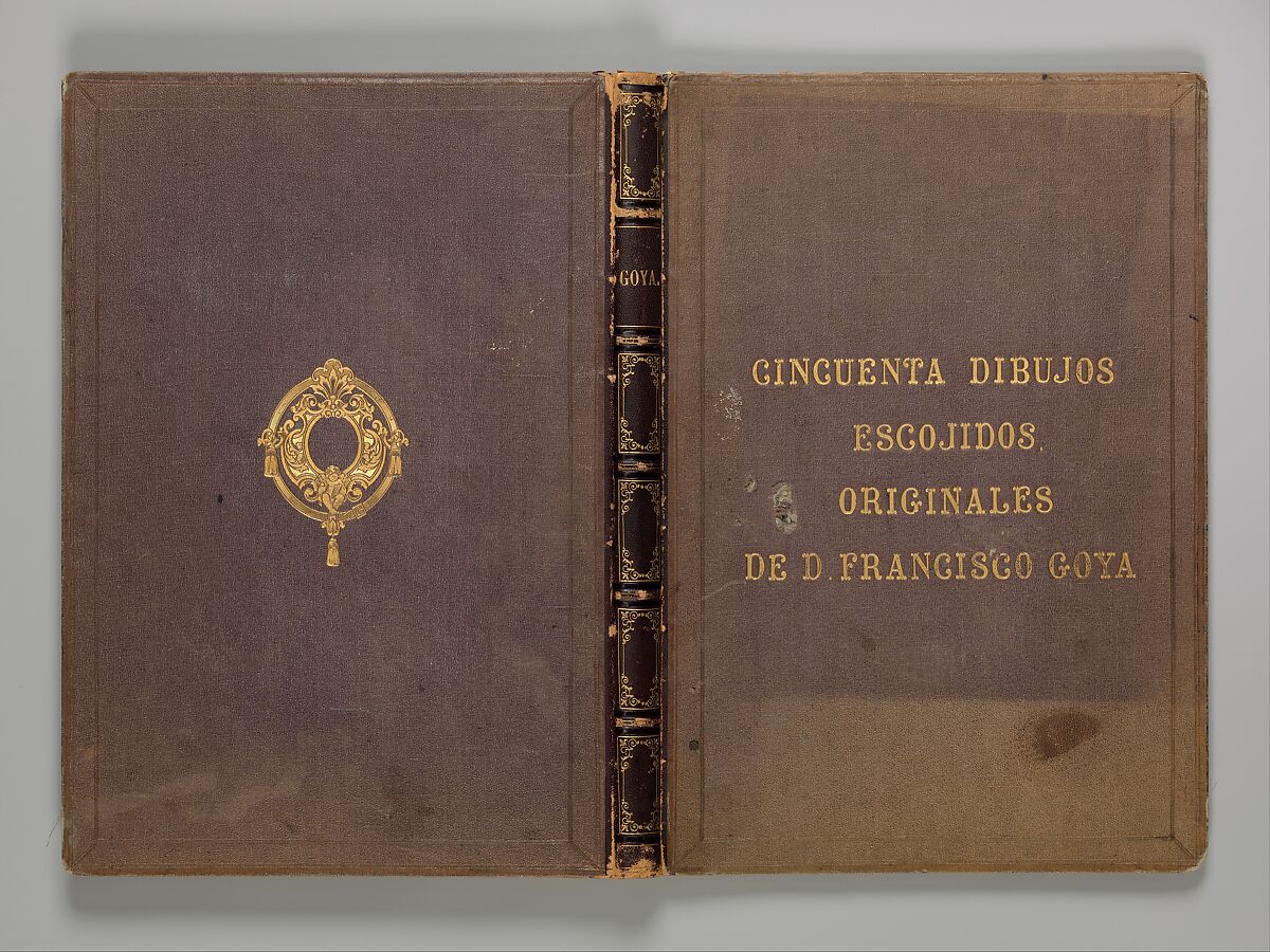Empty Album that formerly housed a group of 50 Goya drawings accessioned by the Museum in 1935 (see 35.103.1-50), Brown buckram covers with a brown leather spine, forty-two pink paper leaves (from which Goya's drawings were removed in 1935) 
