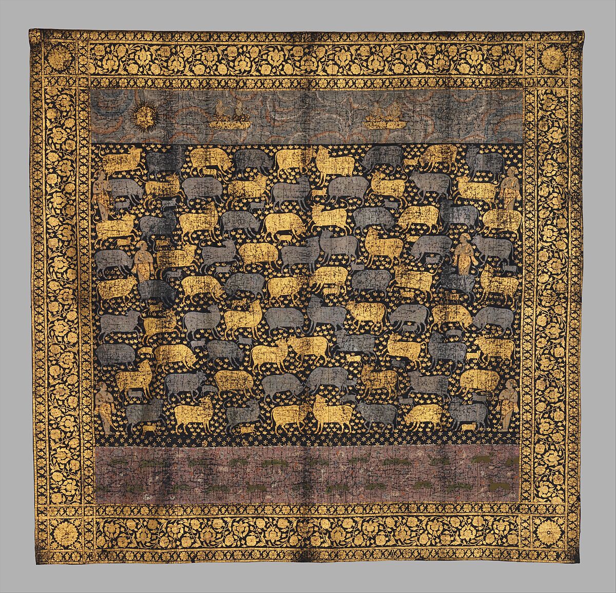 Pichhwai for the Festival of Cows, Painted and printed gold and silver leaf and opaque watercolor on indigo-dyed cotton, India, Deccan, Aurangabad (?) 