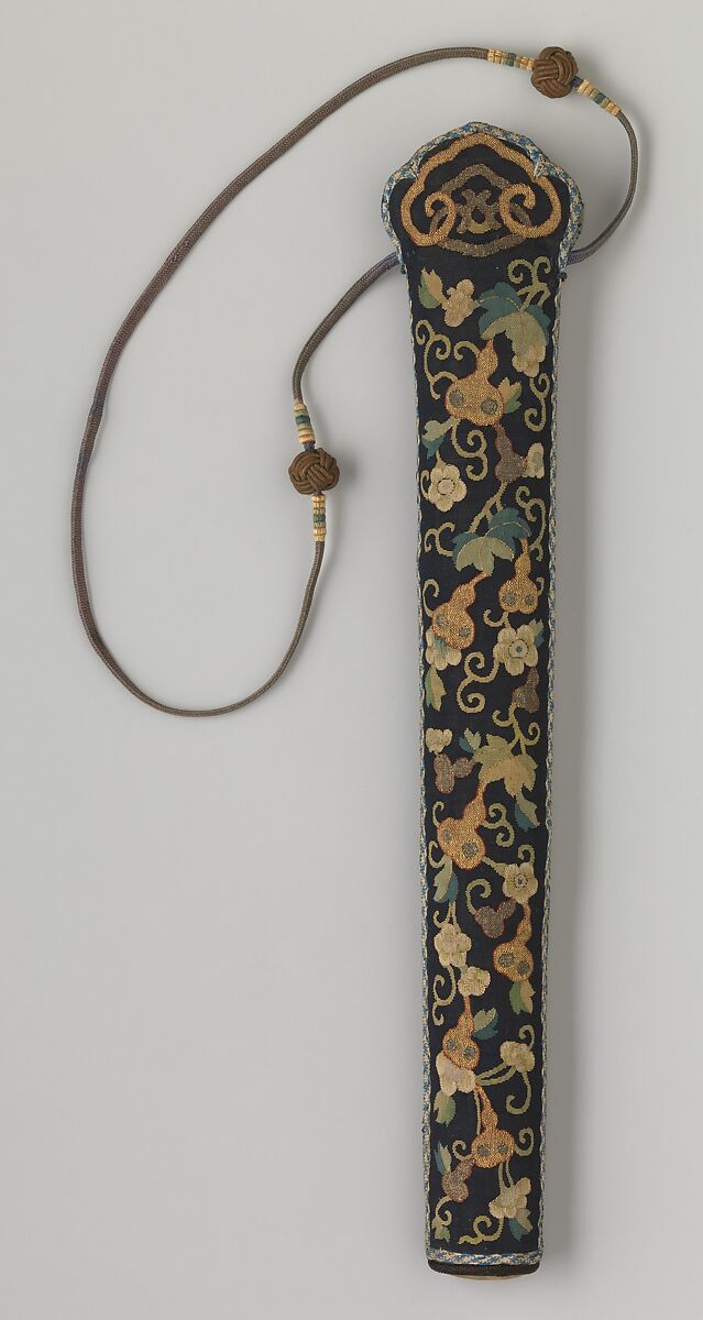 Fan Case with Bottle Gourds and Vines, Silk and metallic-thread tapestry (kesi), China