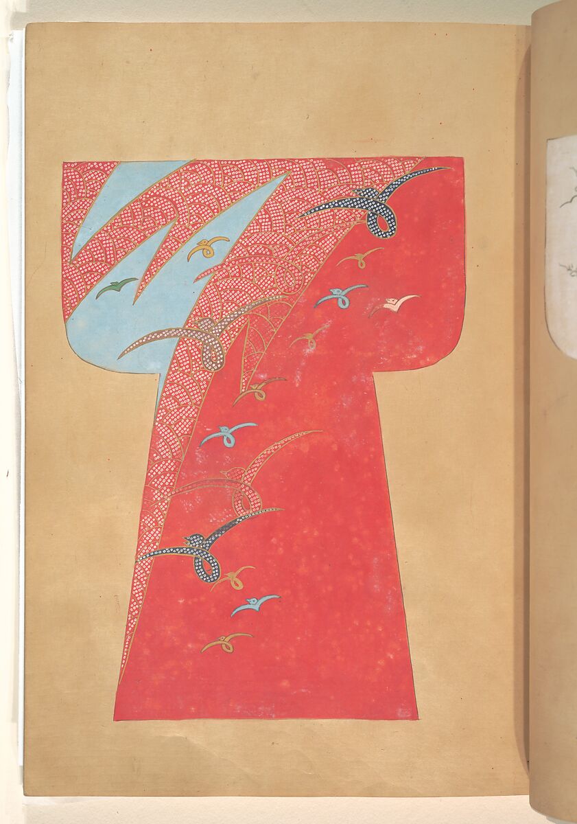 Book of Painted Kosode Patterns, One of a set of two hand-painted albums; ink, color, gold, and silver on paper, Japan