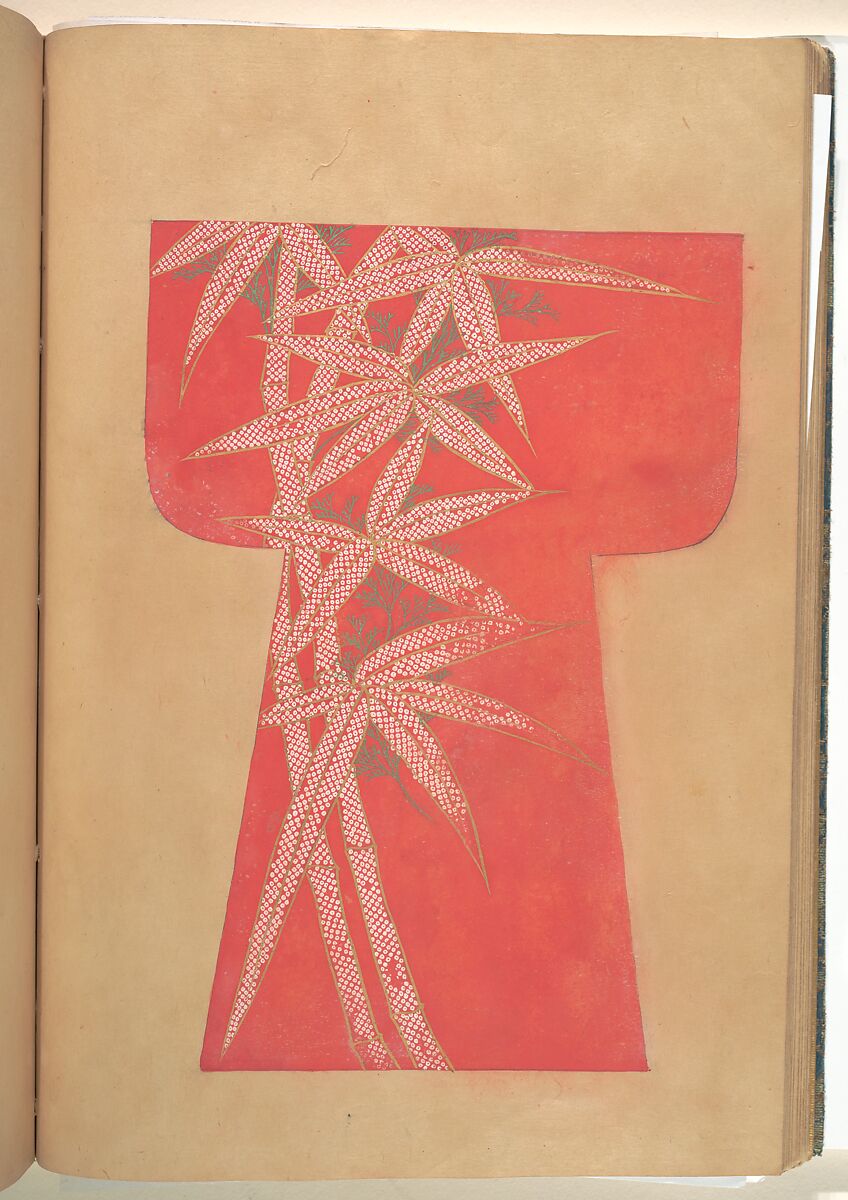 Book of Painted Kosode Patterns, One of a set of two hand-painted albums; ink, color, gold, and silver on paper, Japan