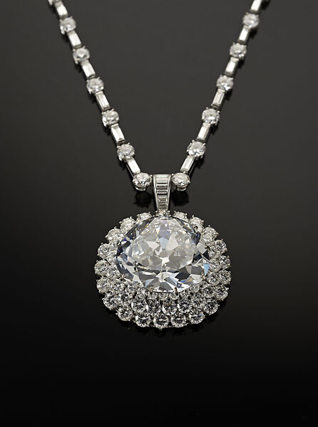 "Idol's Eye" Diamond with Harry Winston Necklace, Antique triangular modified brilliant-cut light blue diamond