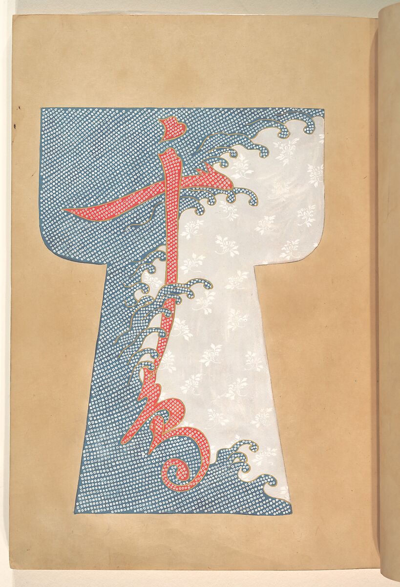Book of Painted Kosode Patterns, One of a set of two hand-painted albums; ink, color, gold, and silver on paper, Japan