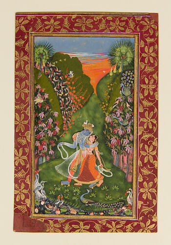 Radha and Krishna Walk in a Flowering Grove
 (recto); Krishna Fluting (verso)