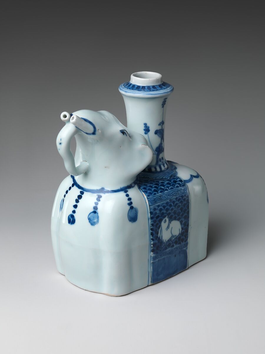 Elephant-Shaped Kendi Drinking Vessel, Porcelain painted in underglaze blue, China 