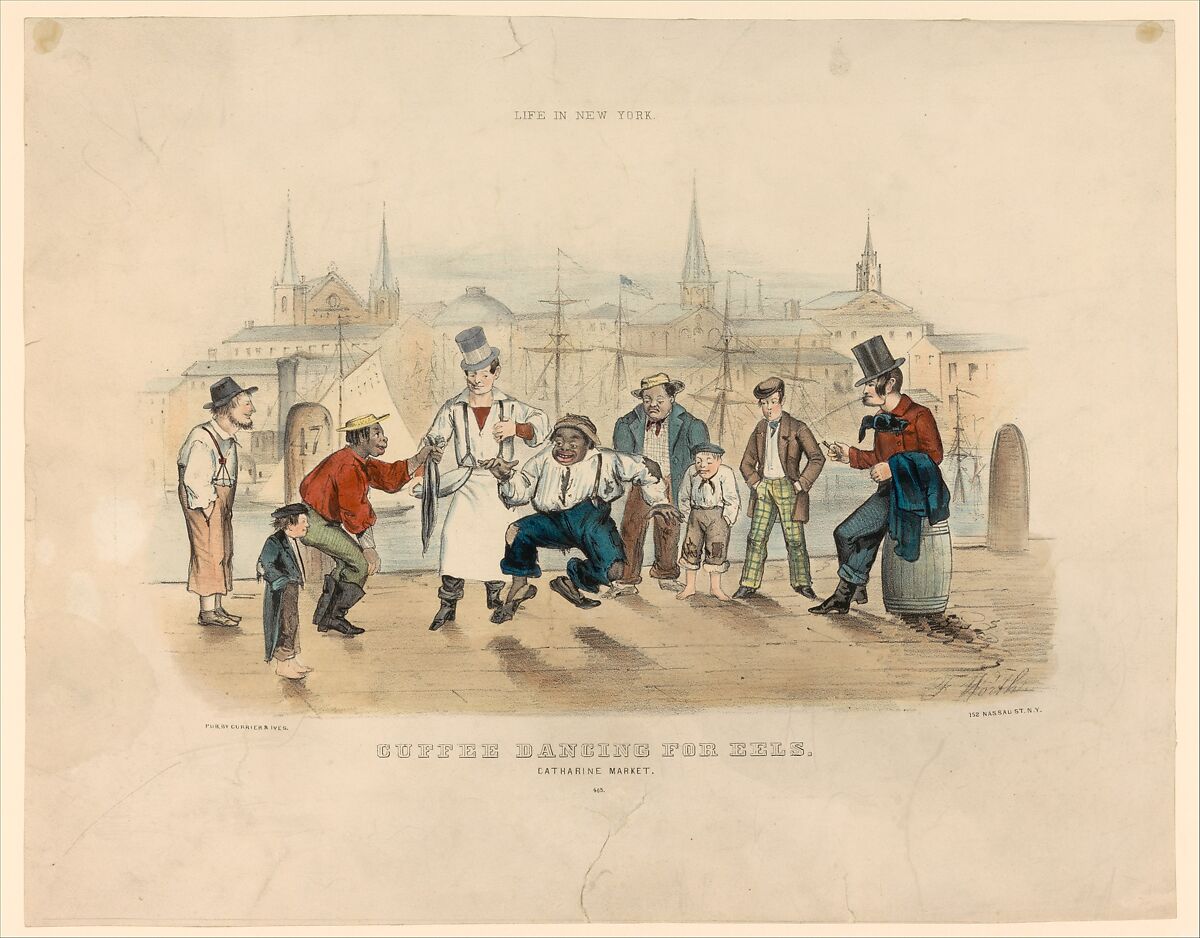 Cuffee Dancing for Eels – Catharine Market (Life in New York), Thomas B. Worth (American, New York 1834–1917 Staten Island, New York), Hand-colored lithograph 