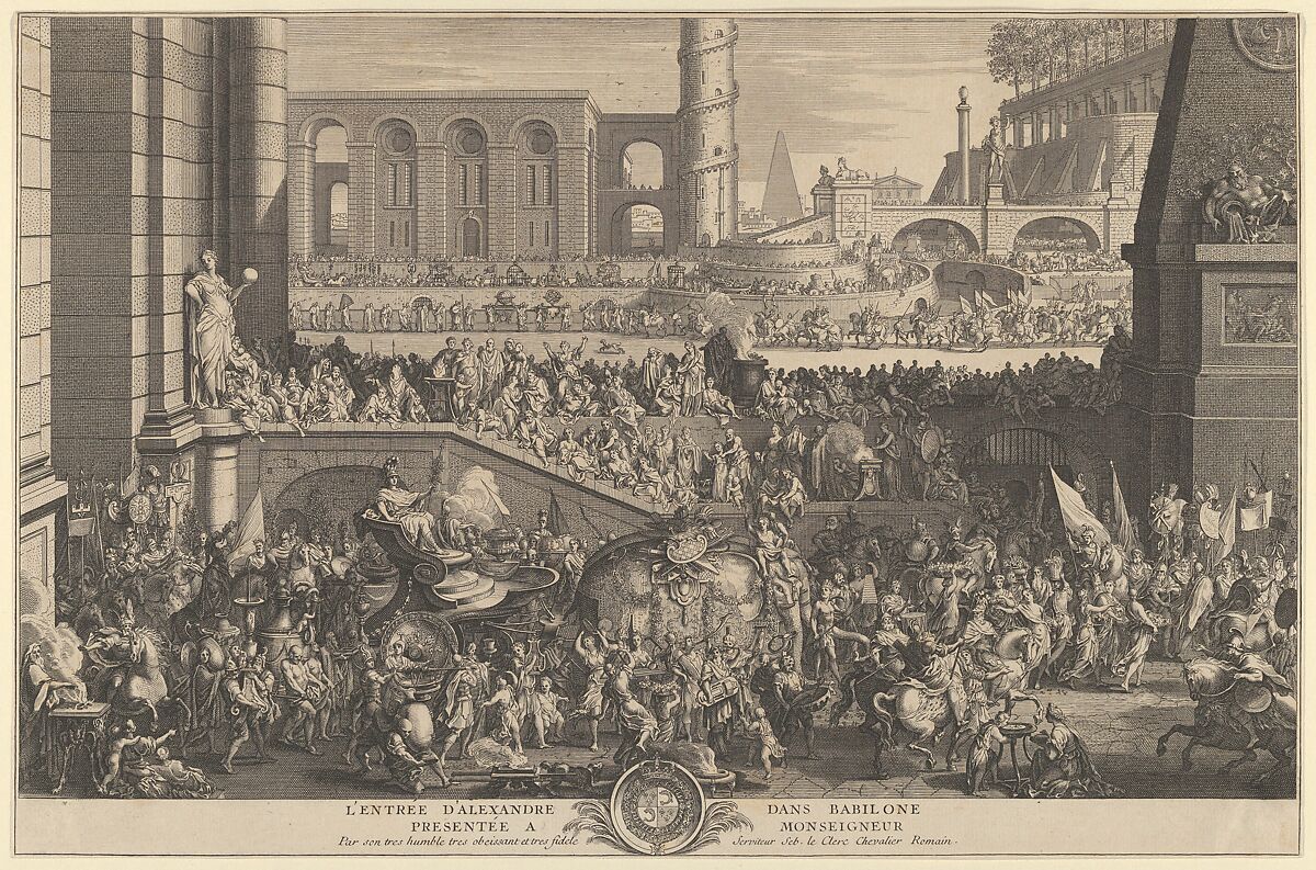 The Entry of Alexander into Babylon, Sébastien Leclerc I (French, Metz 1637–1714 Paris), Etching, fifth state of seven 