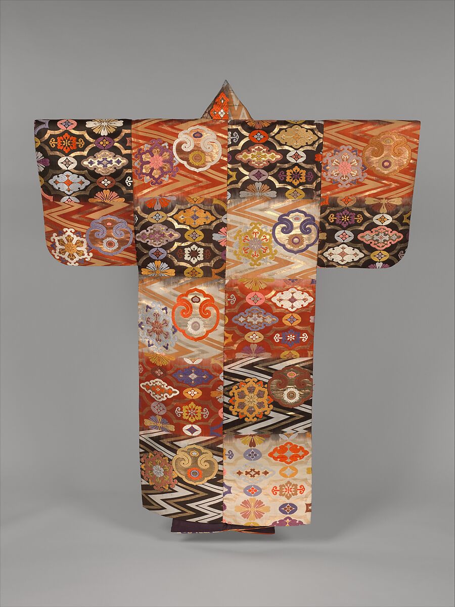 Noh Robe (Atsuita) with Cloud-Shaped Gongs and “Chinese Flowers”, Twill weave silk brocade, Japan 