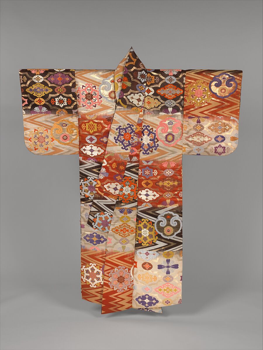 Noh Robe (Atsuita) with Cloud-Shaped Gongs and “Chinese Flowers”, Twill weave silk brocade, Japan