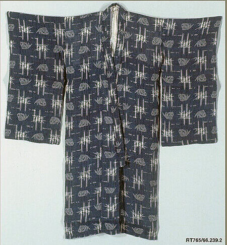 Girl's Summer Kimono with Design of Sea Bream and Bamboo, Ikat-patterned plain-weave ramie, Japan 