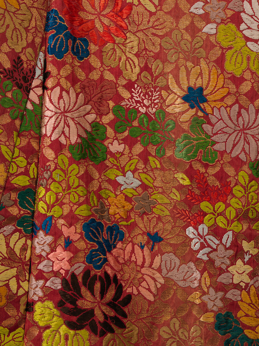 Noh Robe (Karaori), Twill-weave silk with supplementary weft patterning in silk and gold-leaf paper strips (karaori), Japan