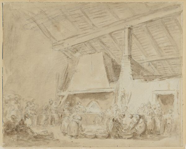 Sketch of "The Bread Oven at the Château de Nègrepelisse", Jean Honoré Fragonard (French, Grasse 1732–1806 Paris), Brush and brown wash over black chalk on tan paper 