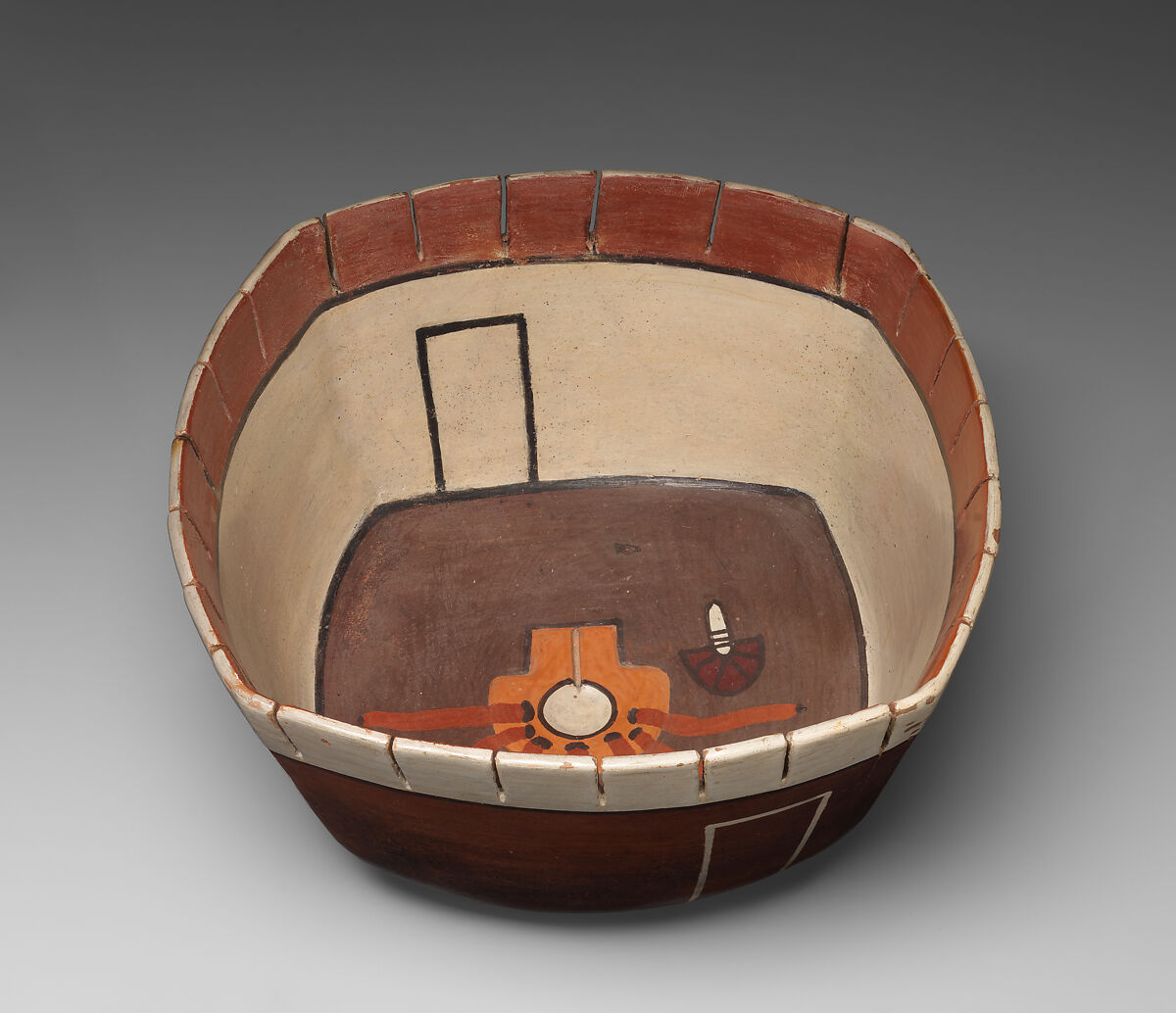 Bowl with a metalworking scene, Nasca artist(s), Ceramic, slip, Nasca