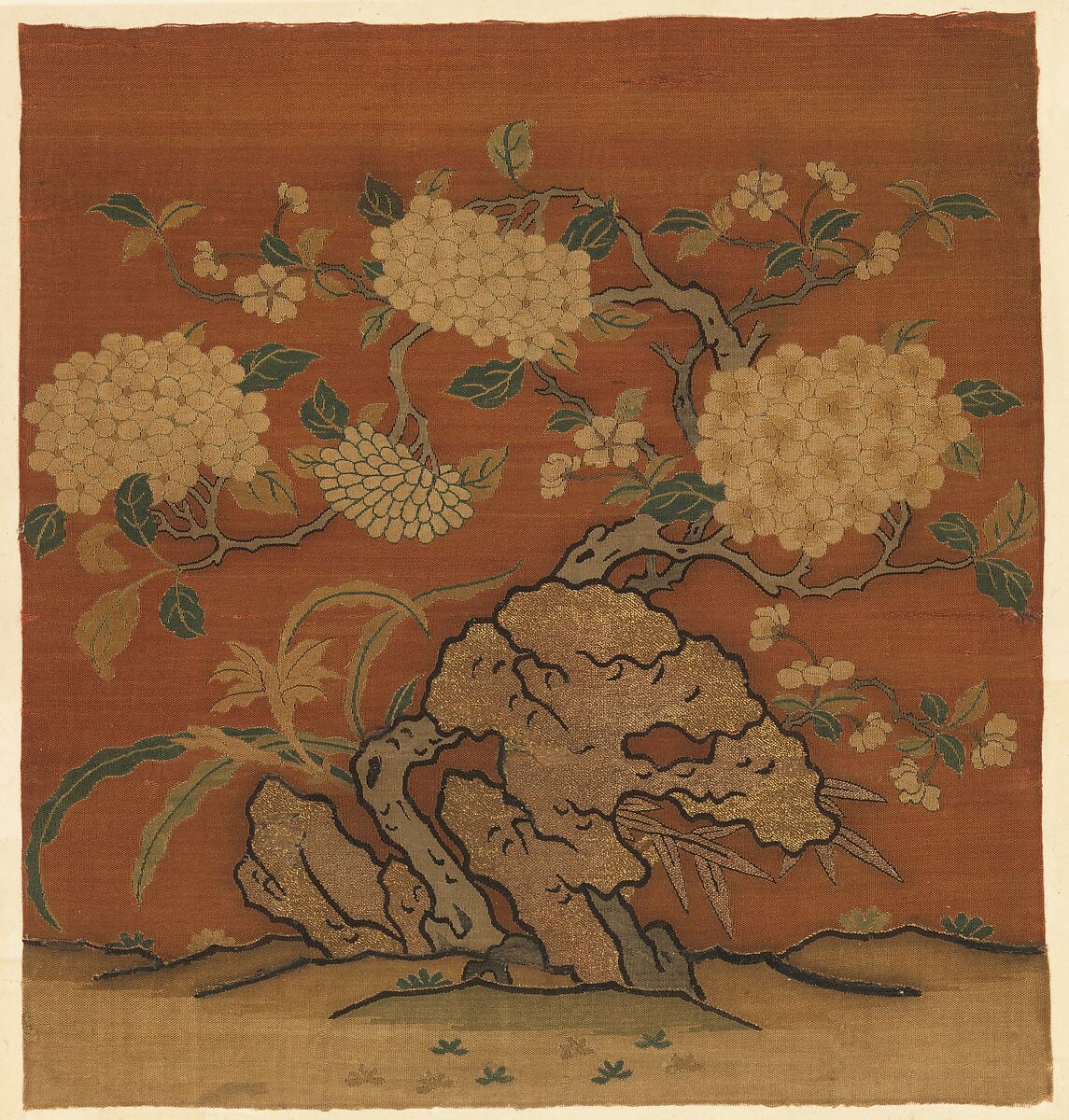 Flowers and Garden Rock, Silk and metallic-thread tapestry (kesi), China 