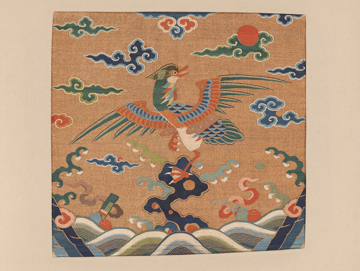 Rank Badge with Mandarin Duck, Silk and metallic thread tapestry (kesi), China 